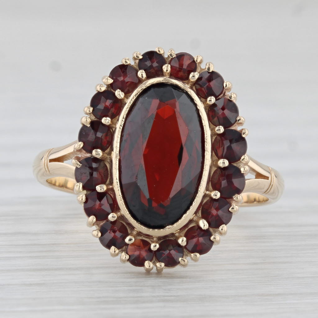 Light Gray 4.80ctw Oval Garnet Halo Ring 14k Yellow Gold Size 8.5 Vintage