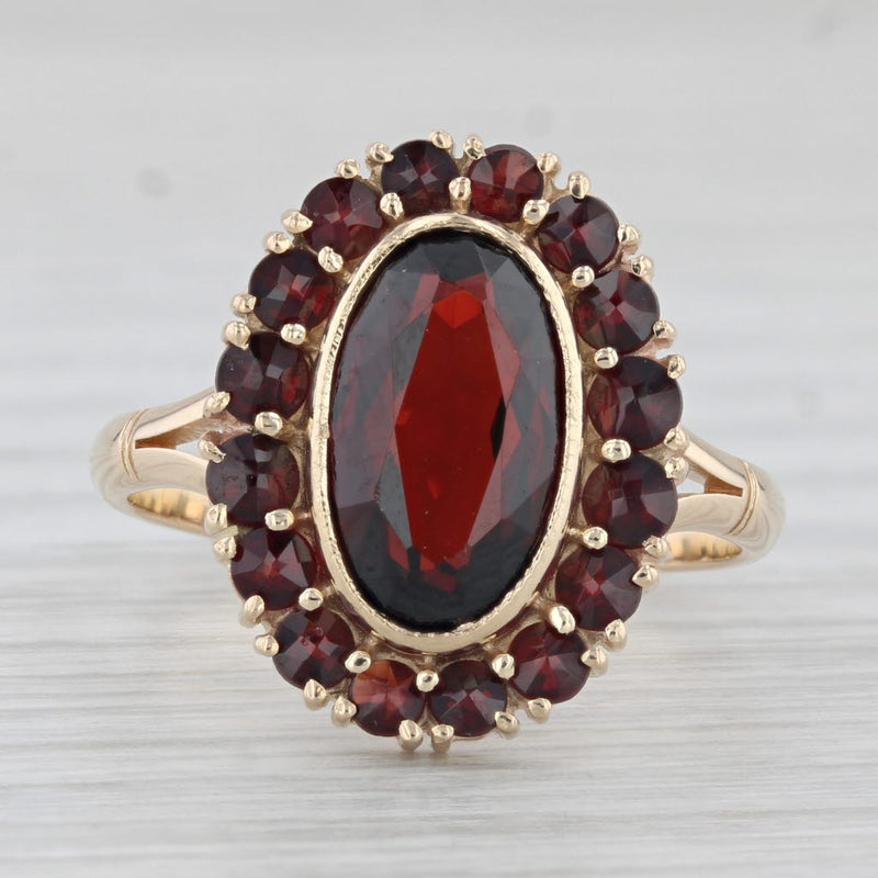 4.80ctw Oval Garnet Halo Ring 14k Yellow Gold Size 8.5 Vintage