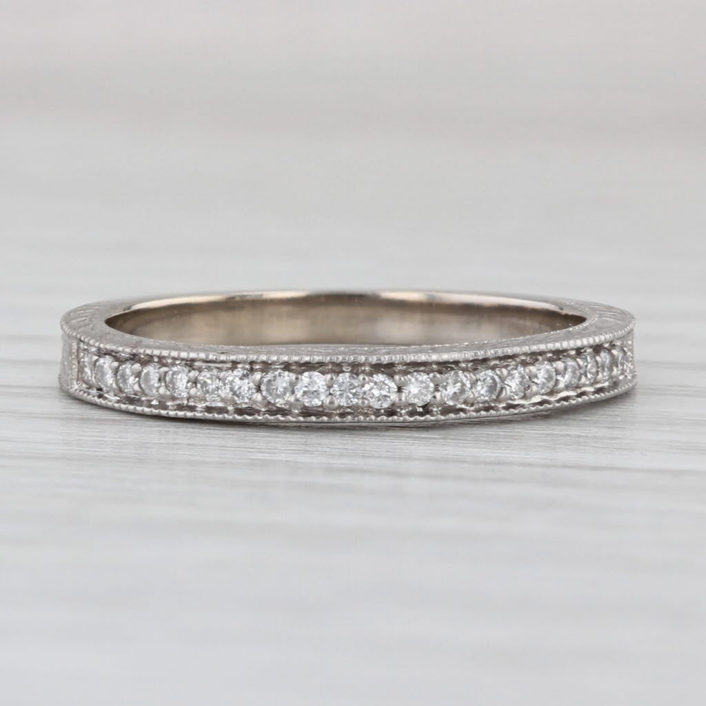 0.10ctw Diamond Wheat Etched Wedding Ring 14k White Gold Size 7 Stackable Band