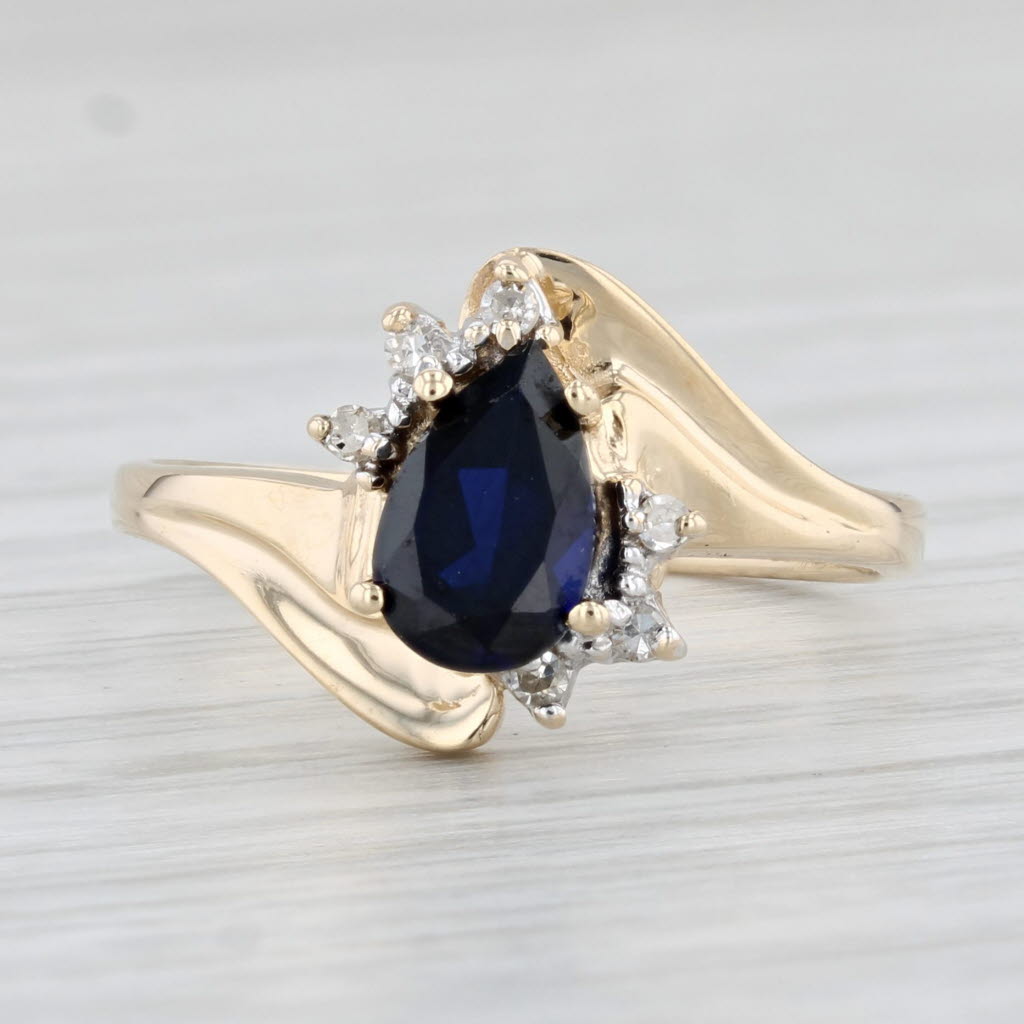 Light Gray 0.99ctw Lab Created Sapphire Diamond Ring 14k Gold Teardrop Bypass Size 7.25