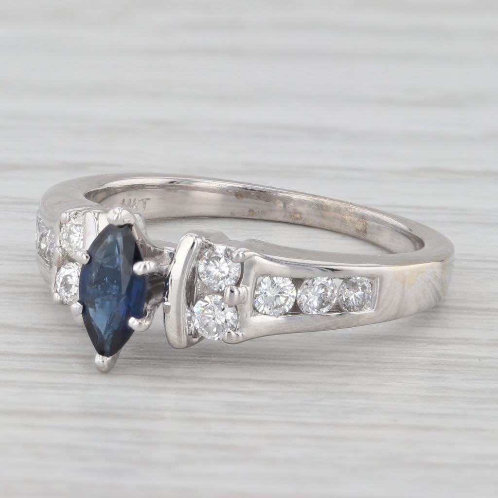 Light Gray 0.65ctw Marquise Blue Sapphire Diamond Ring 14k White Gold Size 6 Engagement