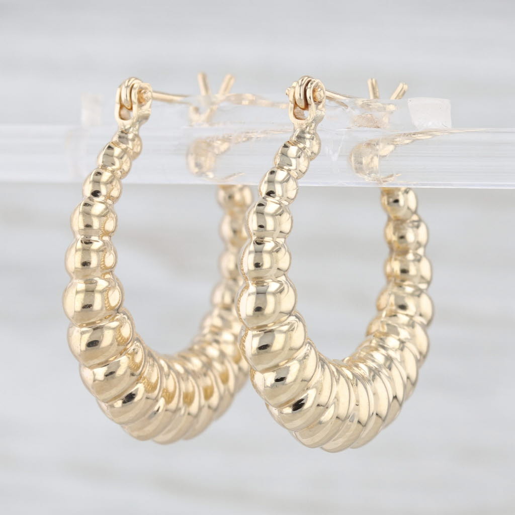 Beveled Croissant Hoop Earrings 14k Yellow Gold Snap Top Hoops