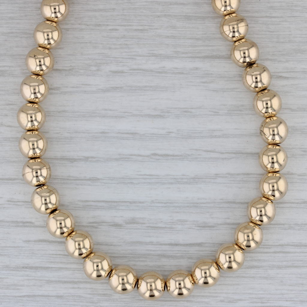 Gray Bead Strand Necklace 14k Yellow Gold 21" 8mm