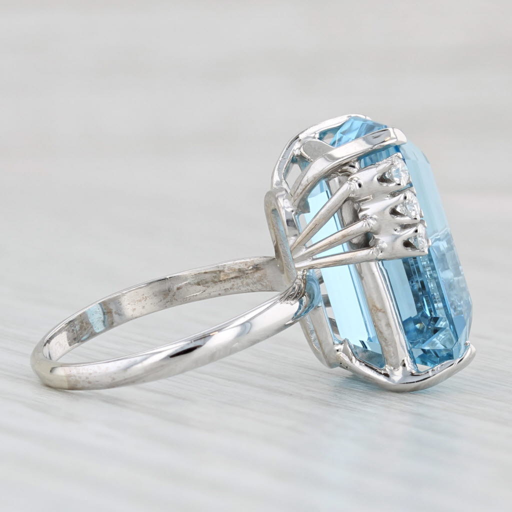 Light Gray 12.06ctw Aquamarine Diamond Ring 14k White Gold Size 6.25 Cocktail