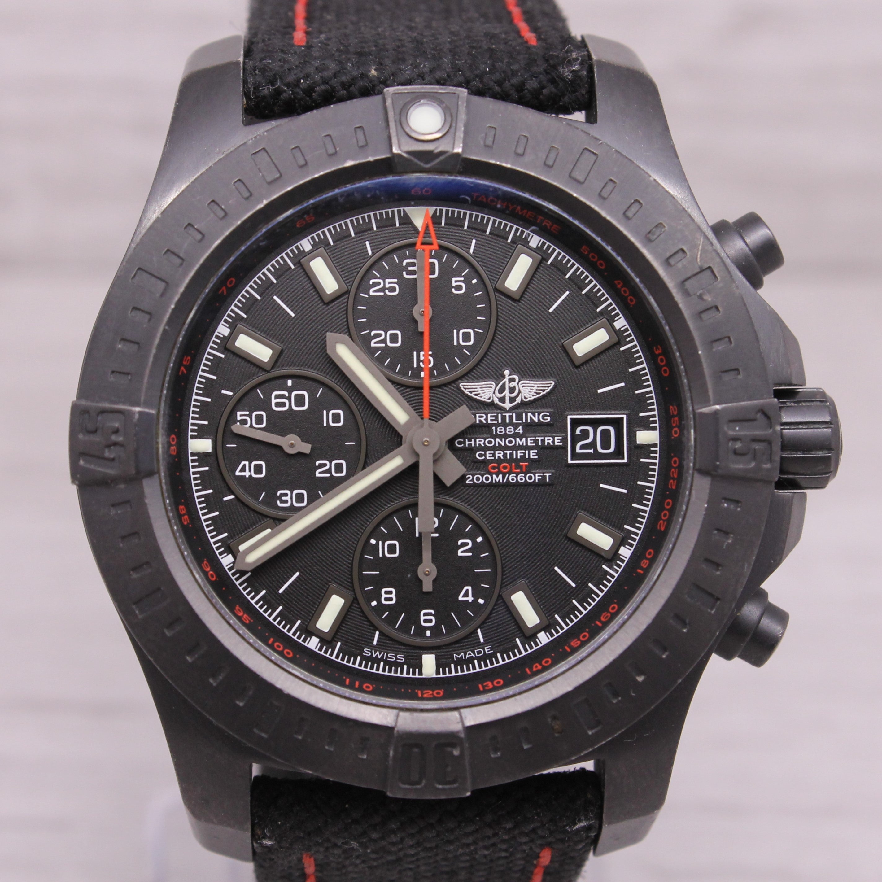 Dark Slate Gray Breitling Colt Black PVD Mens 43mm Automatic Chronograph Watch Full Set M13388