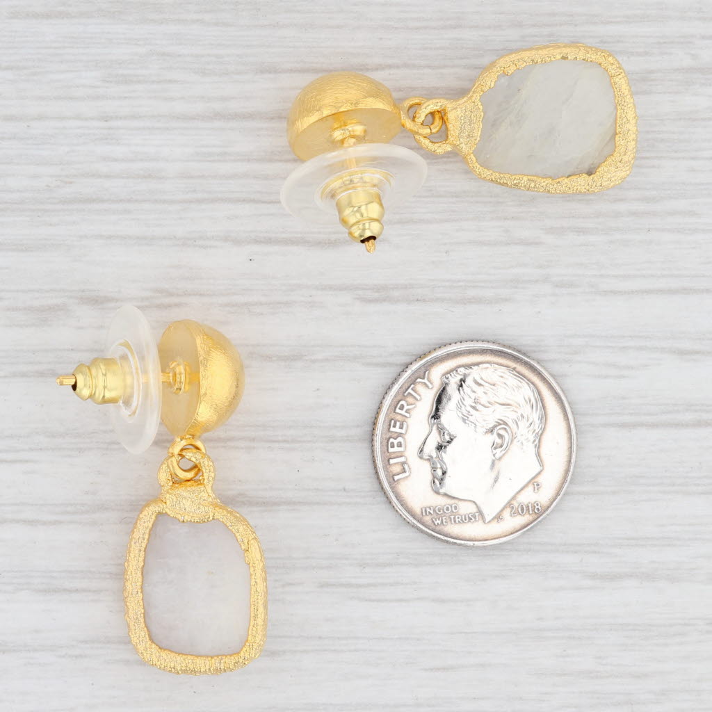 New Nina Wynn White Moonstone Earrings Sterling 22k Gold Vermeil Drops