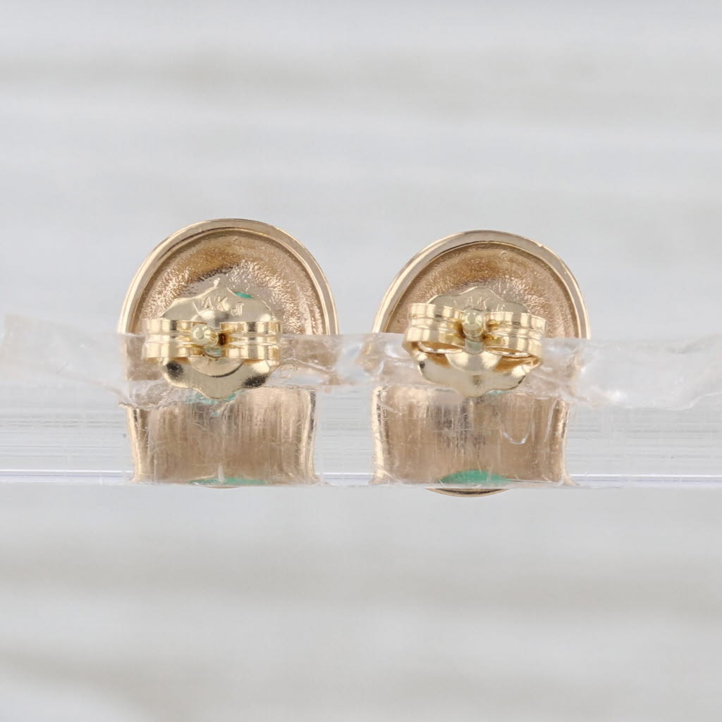 Emerald Oval Cabochon Solitaire Stud Earrings 14k Yellow Gold Studs