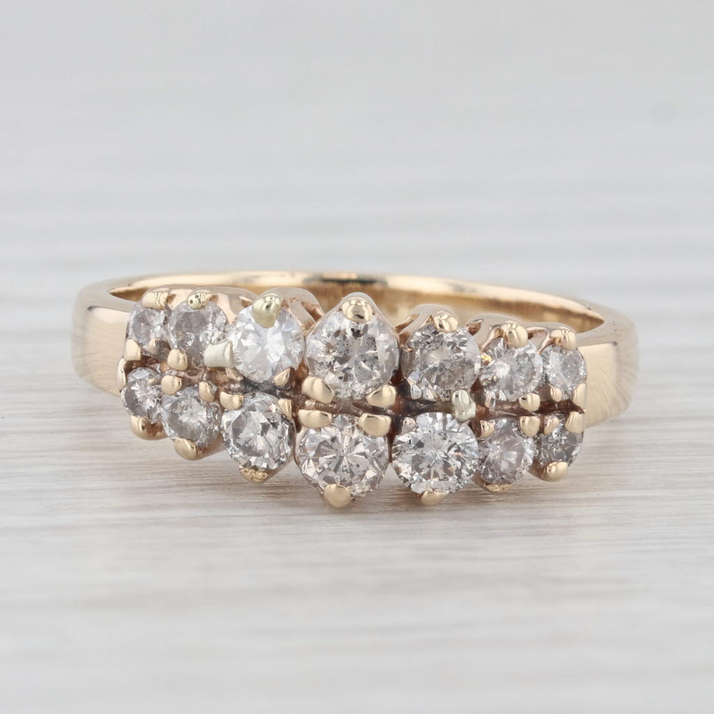 Light Gray 0.90ctw Diamond Tiered Pyramid Ring 10k Yellow Gold Stackable Anniversary