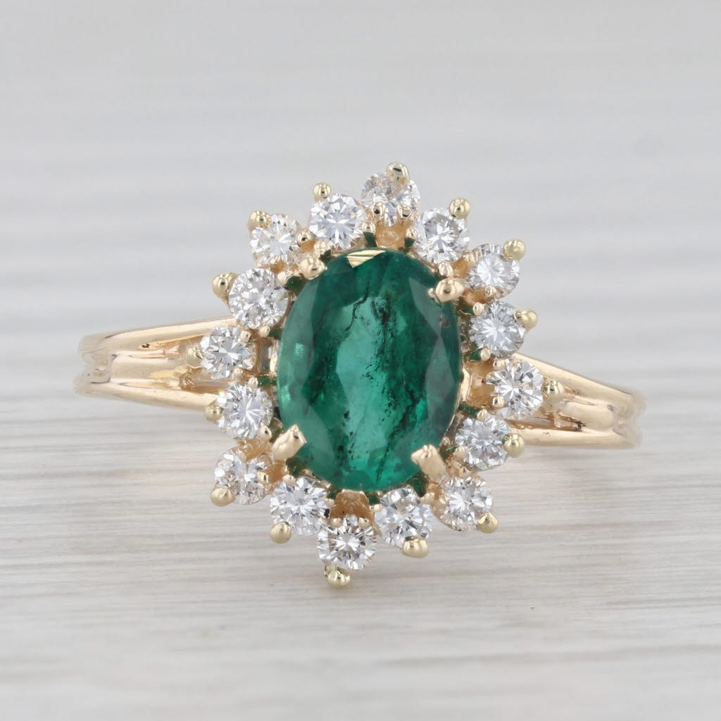 Light Gray 1.68ctw Oval Emerald Diamond Halo Ring 14k Yellow Gold Size 7.75 Engagement