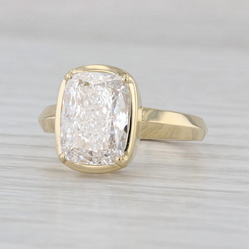 IGI 4ct Lab Grown Cushion Solitaire Engagement Ring 14k Yellow Gold Size 6
