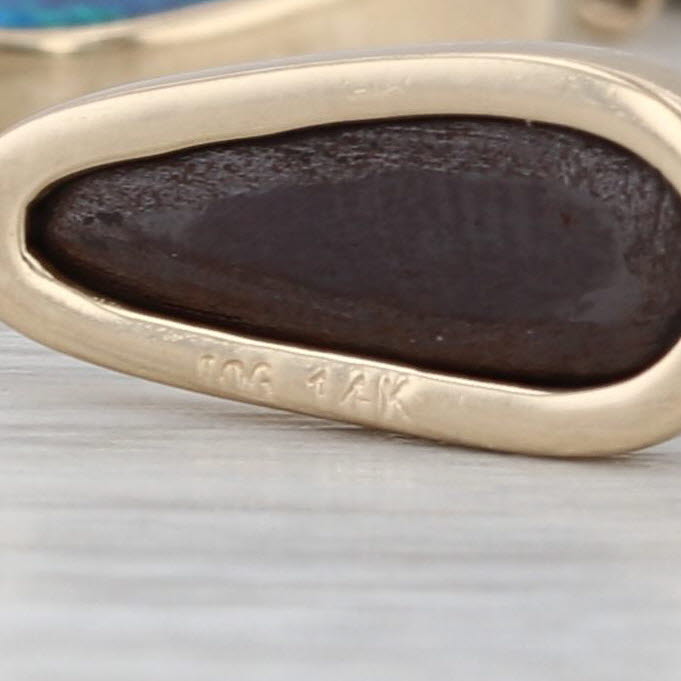 7.5" Blue Green Boulder Opal Bracelet 14k Yellow Gold