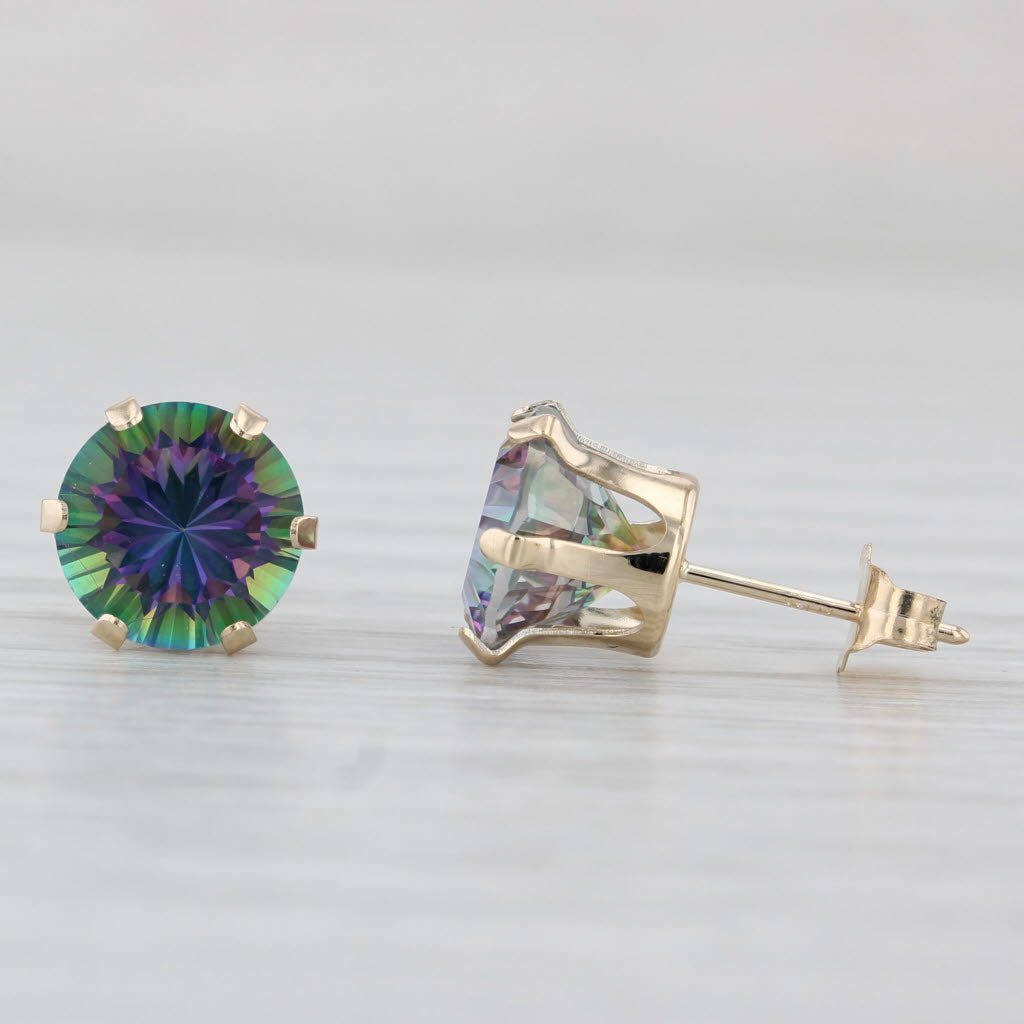 Light Gray 5ctw Mystic Topaz Round Solitaire Stud Earrings 14k Yellow Gold