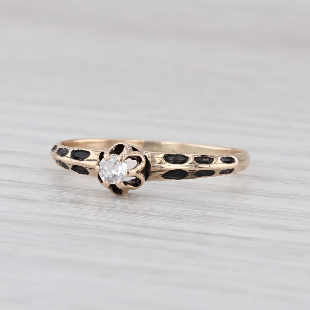 Antique Diamond Solitaire Ring 10k Gold Resin Buttercup Flower Setting Size 6.75