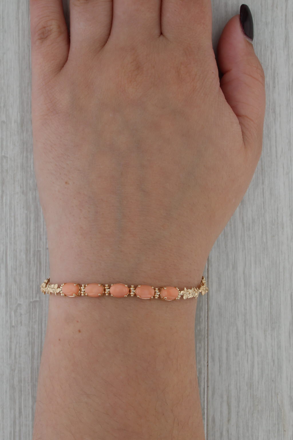 Coral Plumeria Flower Bracelet 14k Yellow Gold 7"