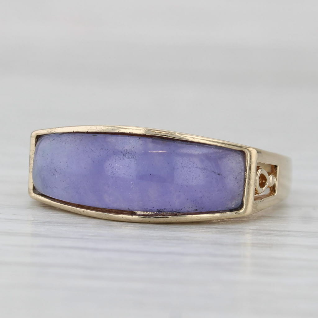 Light Gray Purple Jadeite Jade Ring 14k Yellow Gold Size 7.25 Stackable