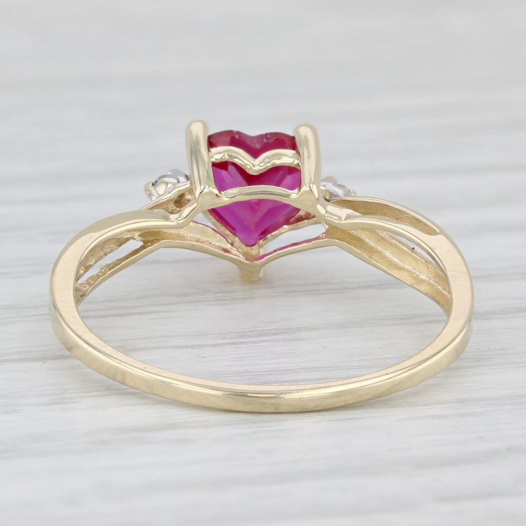 Light Gray Lab Created Ruby Heart Diamond Ring 10k Yellow Gold Size 7.25