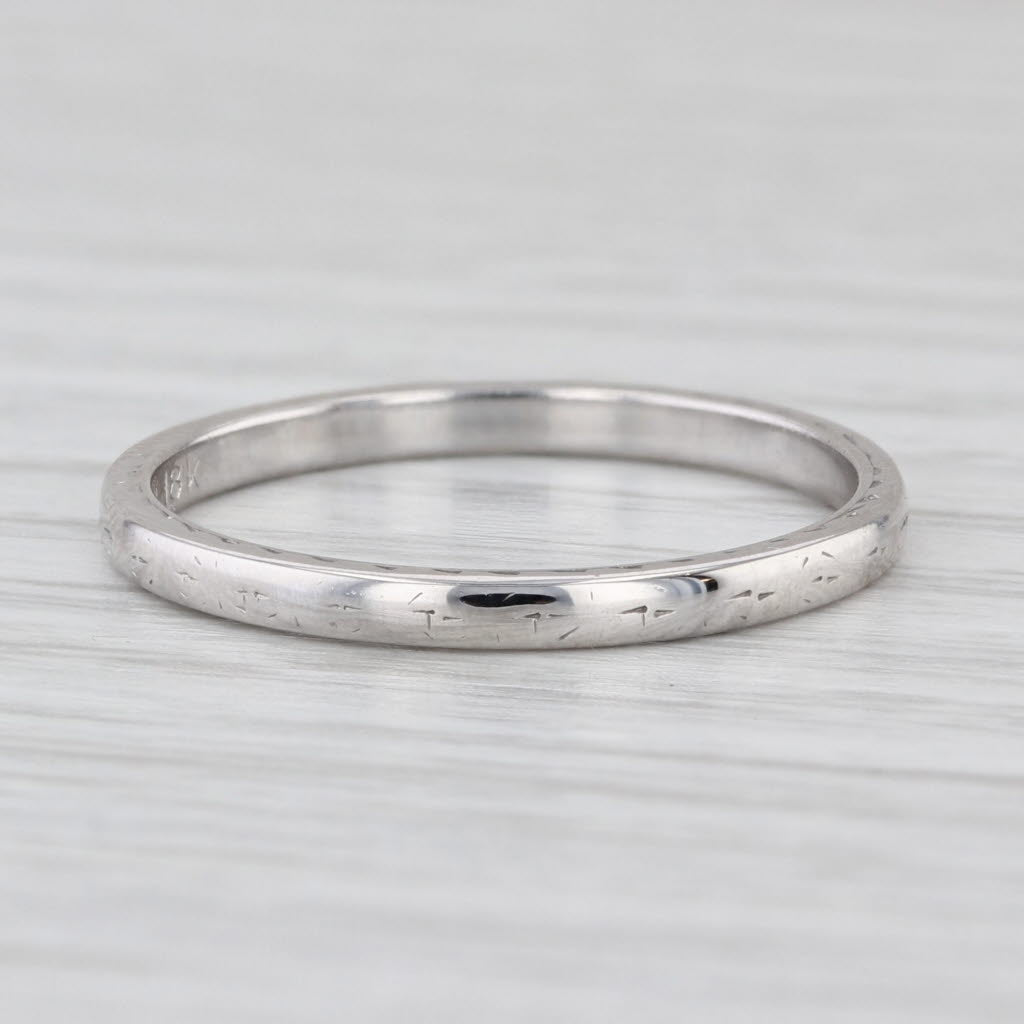 Wheat Etched Wedding Band 18k White Gold Size 8.5 Stackable Ring