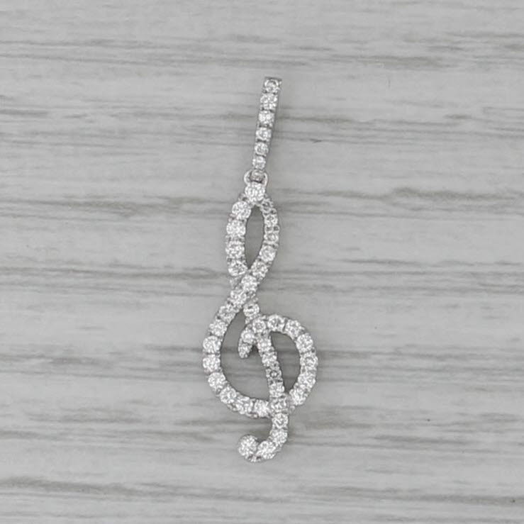 0.50ctw Diamond Treble Clef Pendant 18k White Gold Music Themed