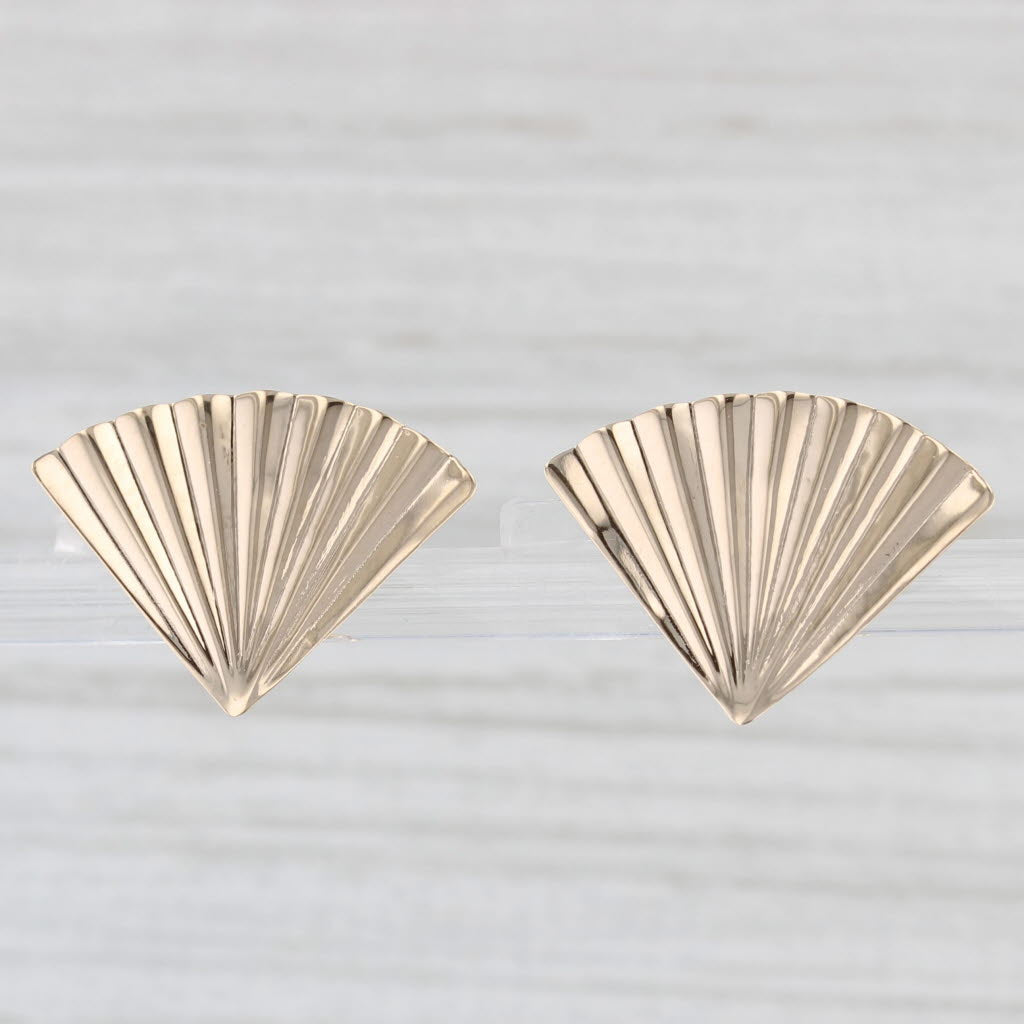Light Gray Beveled Fan Stud Earrings 14k Yellow Gold