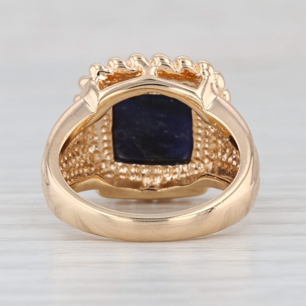 Blue Sodalite Cabochon Solitaire Ring Gold Plated Sterling Silver Size 6.75