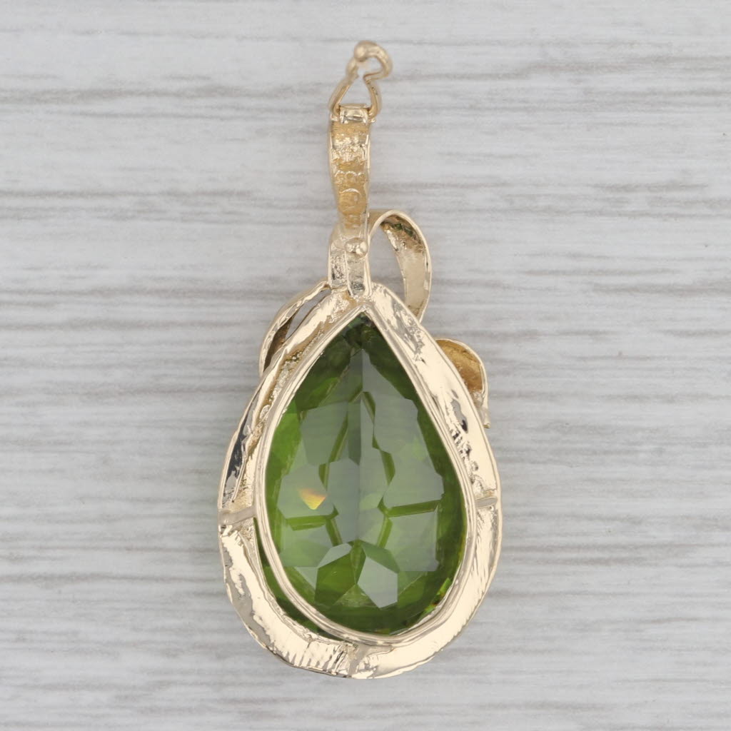 Gray Green Glass Teardrop Pendant 14k Yellow Gold Bail Opens Statement