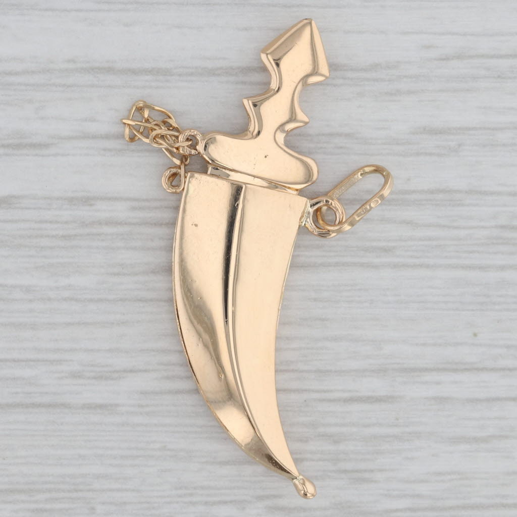 Gray Removeable Dagger & Sheaf Charm 18k Yellow Gold Pendant