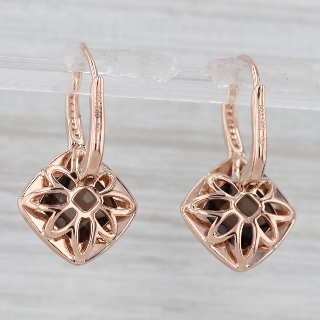 Gray 5.76ctw Sugar Loaf Smoky Quartz Diamond Halo Drop Earrings 14k Rose Gold
