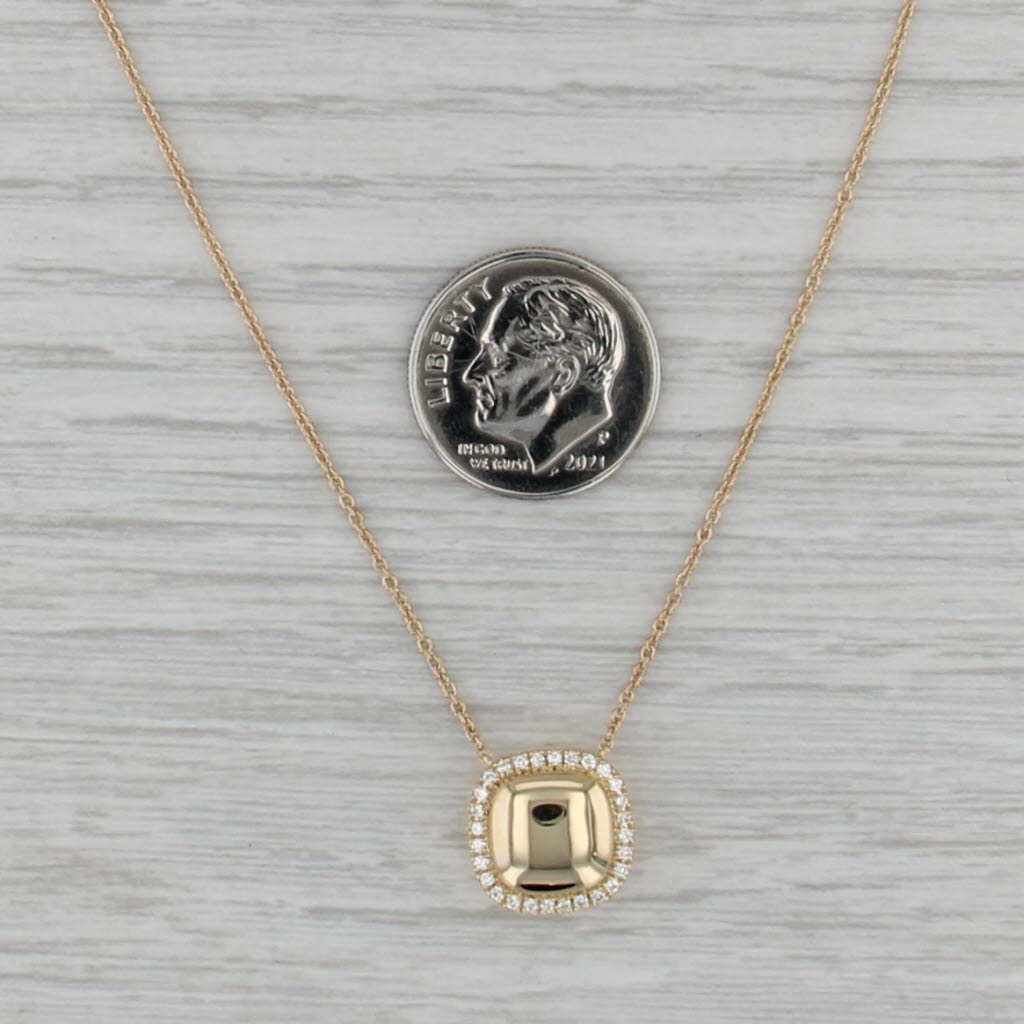 New 0.10ctw Diamond Halo Engravable Pendant Necklace 14k Yellow Gold Cable Chain