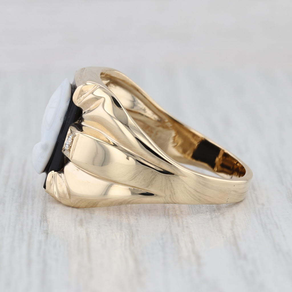 Vintage Chalcedony Cameo Diamond Signet Ring 14k Yellow Gold Size 15.25