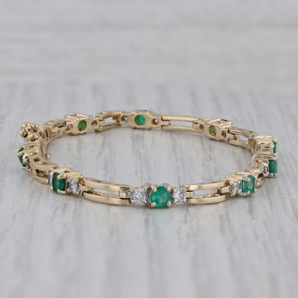 Gray 1.70ctw Emerald Diamond Bracelet 14k Yellow Gold 7" 3.9mm