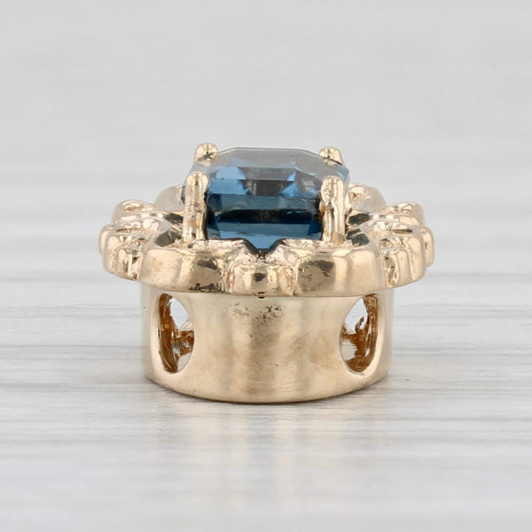 Vintage 1.40ct Blue Topaz Slide Bracelet Charm 14k Gold Emerald Cut Solitaire