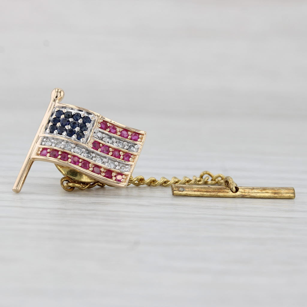 Light Gray 0.68ctw Ruby Sapphire Diamond American Flag Pin 14k Yellow Gold Tie Tac