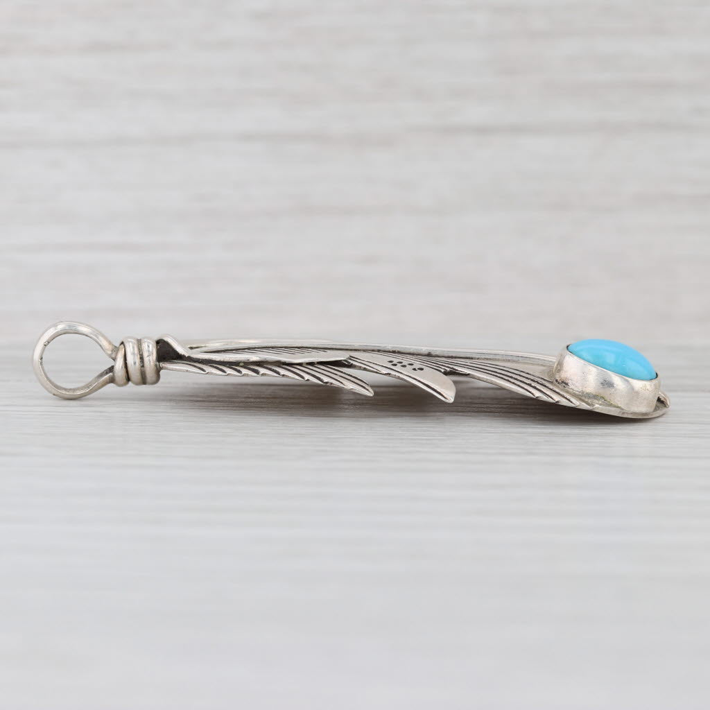 Navajo Feather Pendant Sterling Silver Turquoise Vintage Native American