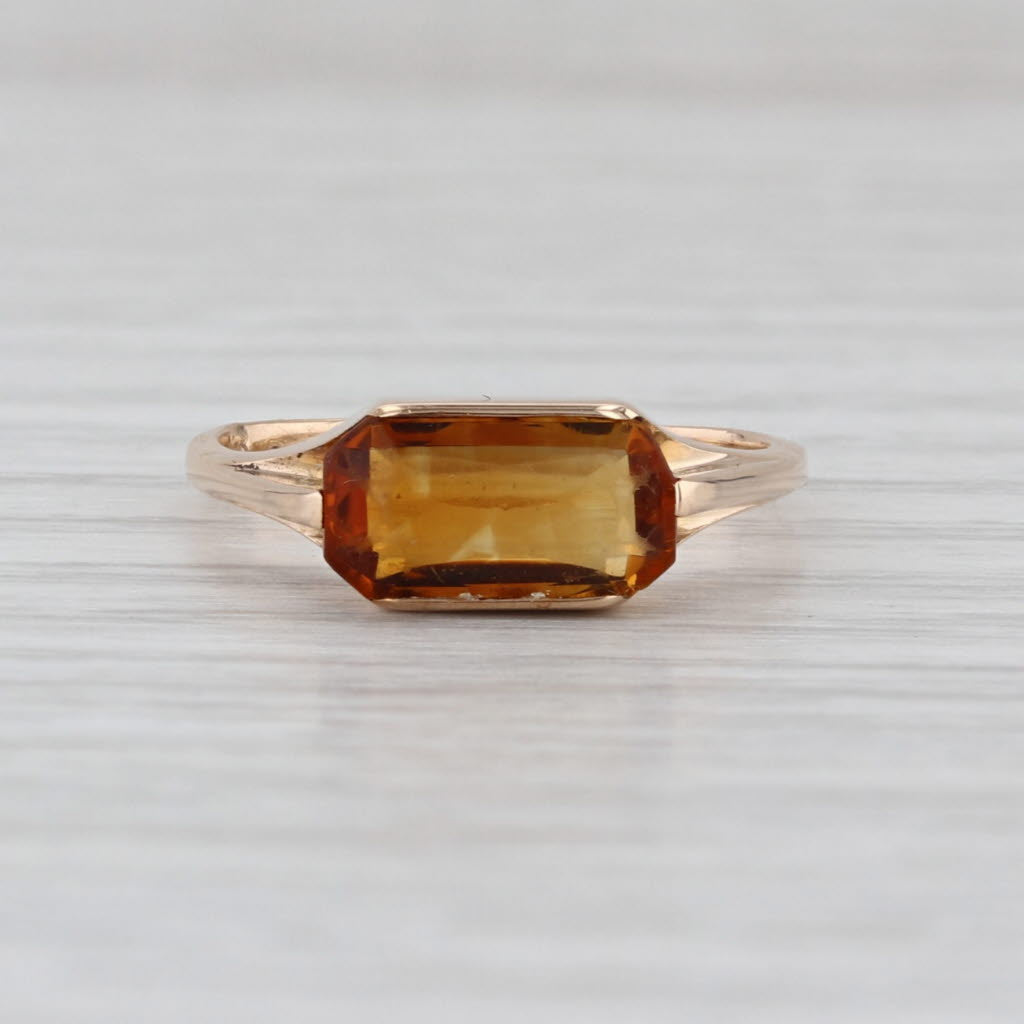 Vintage 3ct Orange Citrine Solitaire Ring 10k Yellow Gold Size 5.25 Stackable