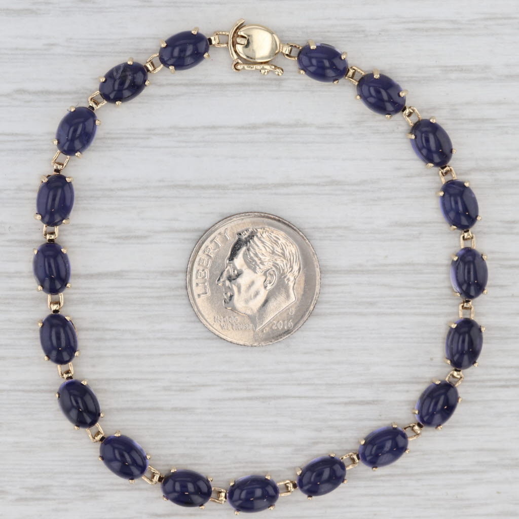 Blue Iolite Tennis Bracelet 10k Yellow Gold 7" 5mm
