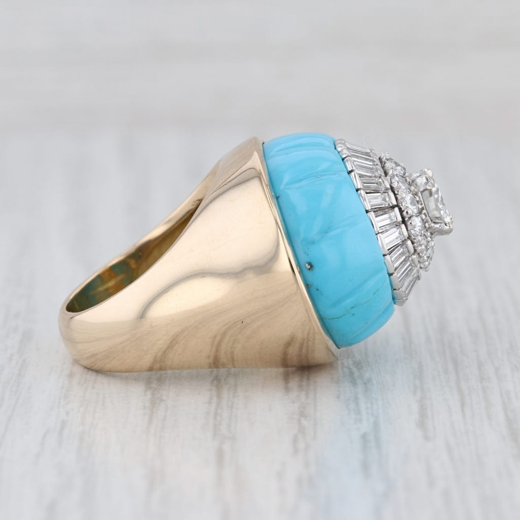 GIA 2.32ctw Diamond Turquoise Cocktail Ring 14k White Gold Size 7.25