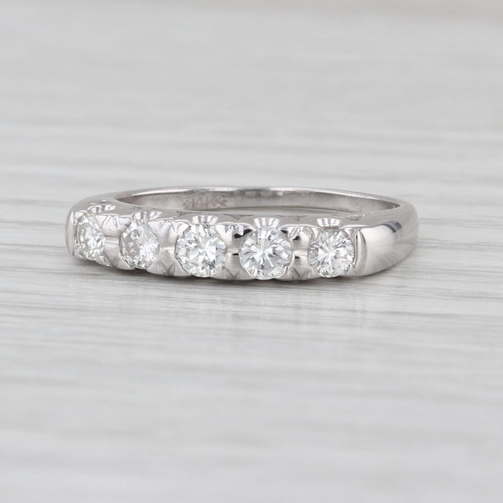 Vintage 0.47ctw 5-Stone Diamond Wedding Band 14k White Gold Size 6.5