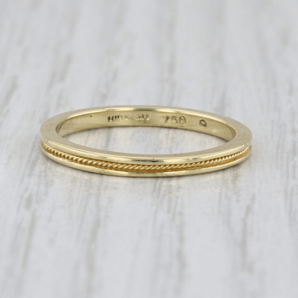 Hidalgo Rope Accented Ring 18k Yellow Gold Stackable Wedding Band Size 7.5
