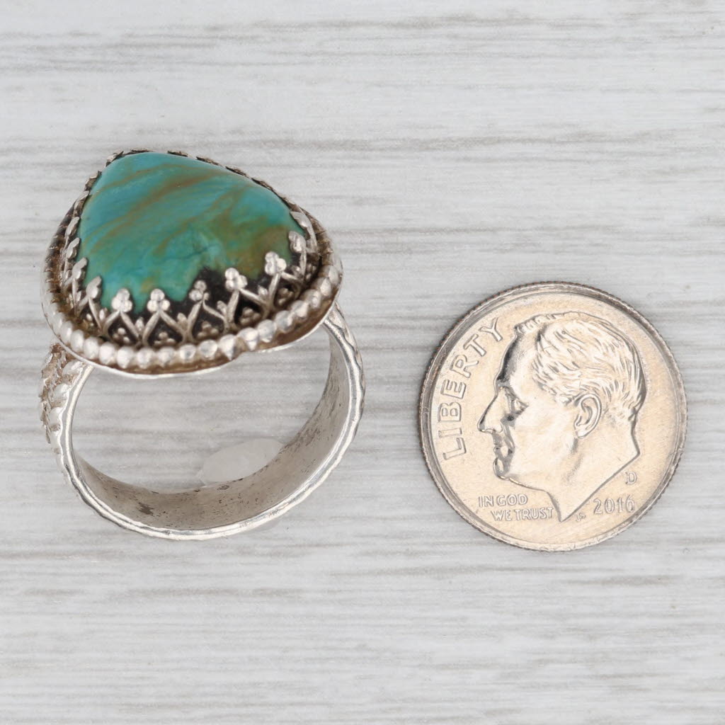 Light Gray Vintage Lab Created Turquoise Cabochon Heart Ring Sterling Silver Southwestern