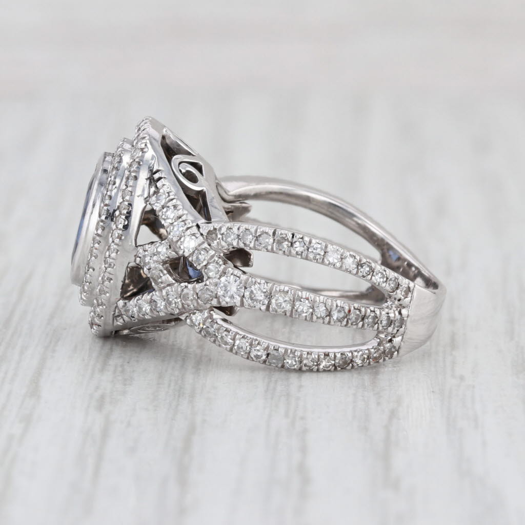 3.15ctw Oval Blue Sapphire Diamond Halo Ring 14k White Gold Size 7.5 Cocktail