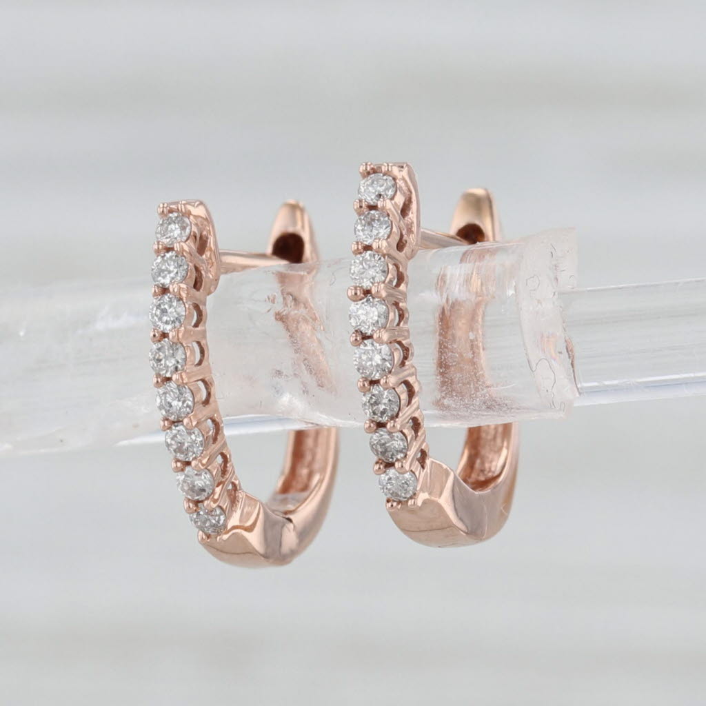 0.14ctw Diamond Hoop Huggie Earrings 10k Rose Gold Small Hoops