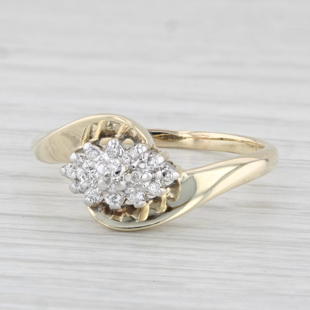 Light Gray 0.13ctw Diamond Cluster Ring 10k Yellow Gold Size 9 Bypass