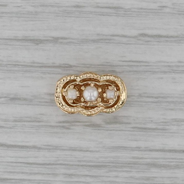 Cultured Pearl 3-Stone Slide Bracelet Charm 14k Yellow Gold Vintage