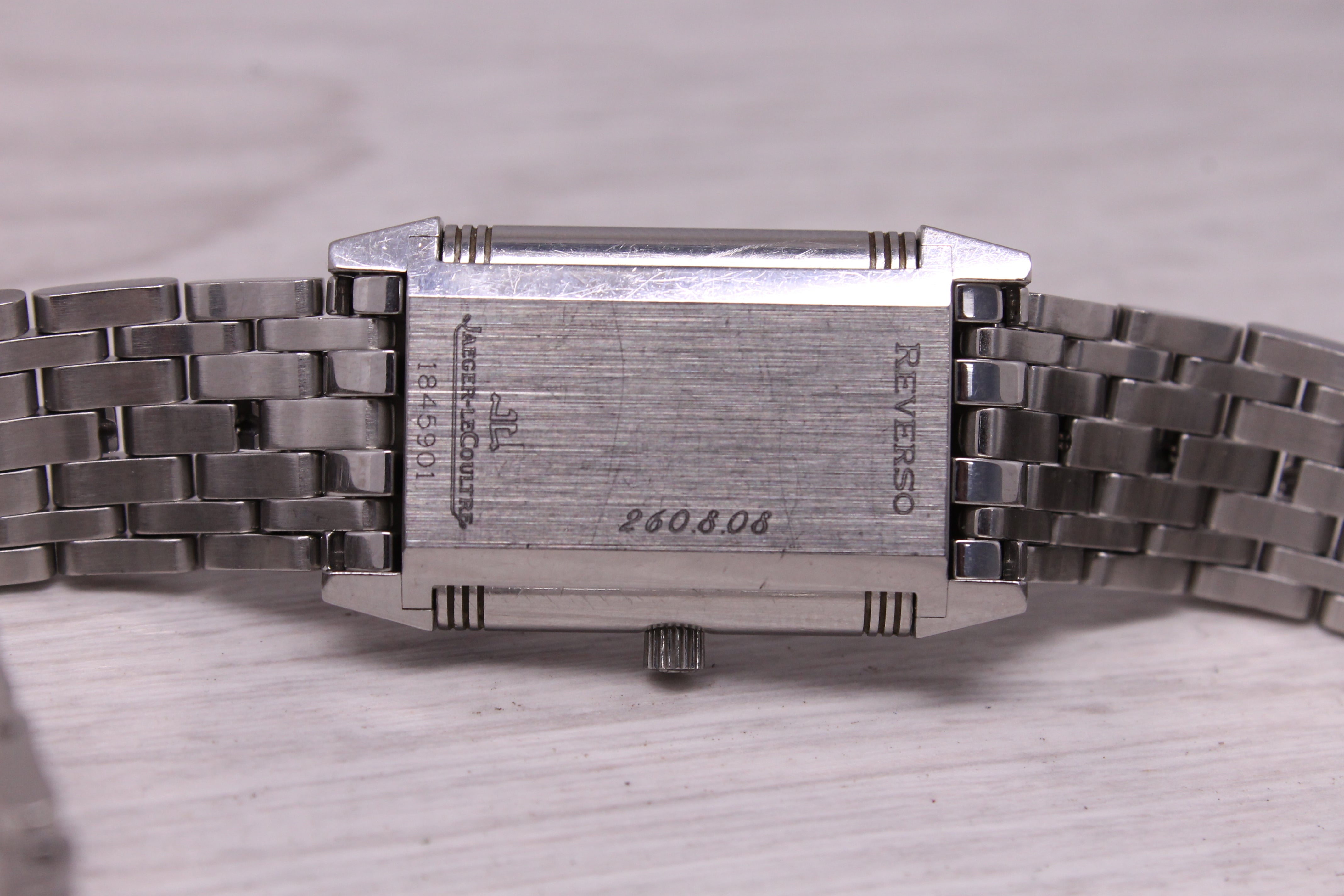 Jaeger LeCoultre Reverso Ladies Steel Quartz Bracelet Watch 260.8.08 Engraved