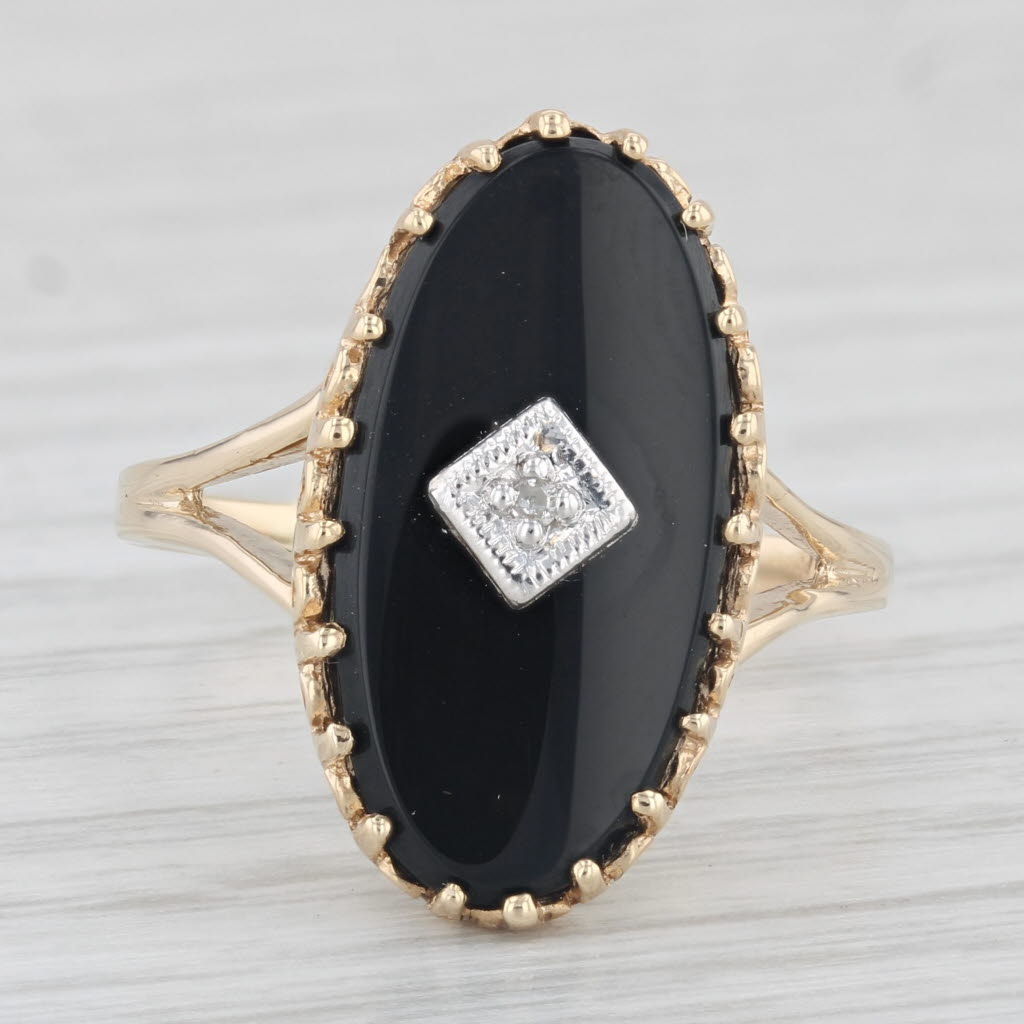 Light Gray Vintage Onyx Diamond Ring 10k Yellow Gold Size 10.5 Signet Style