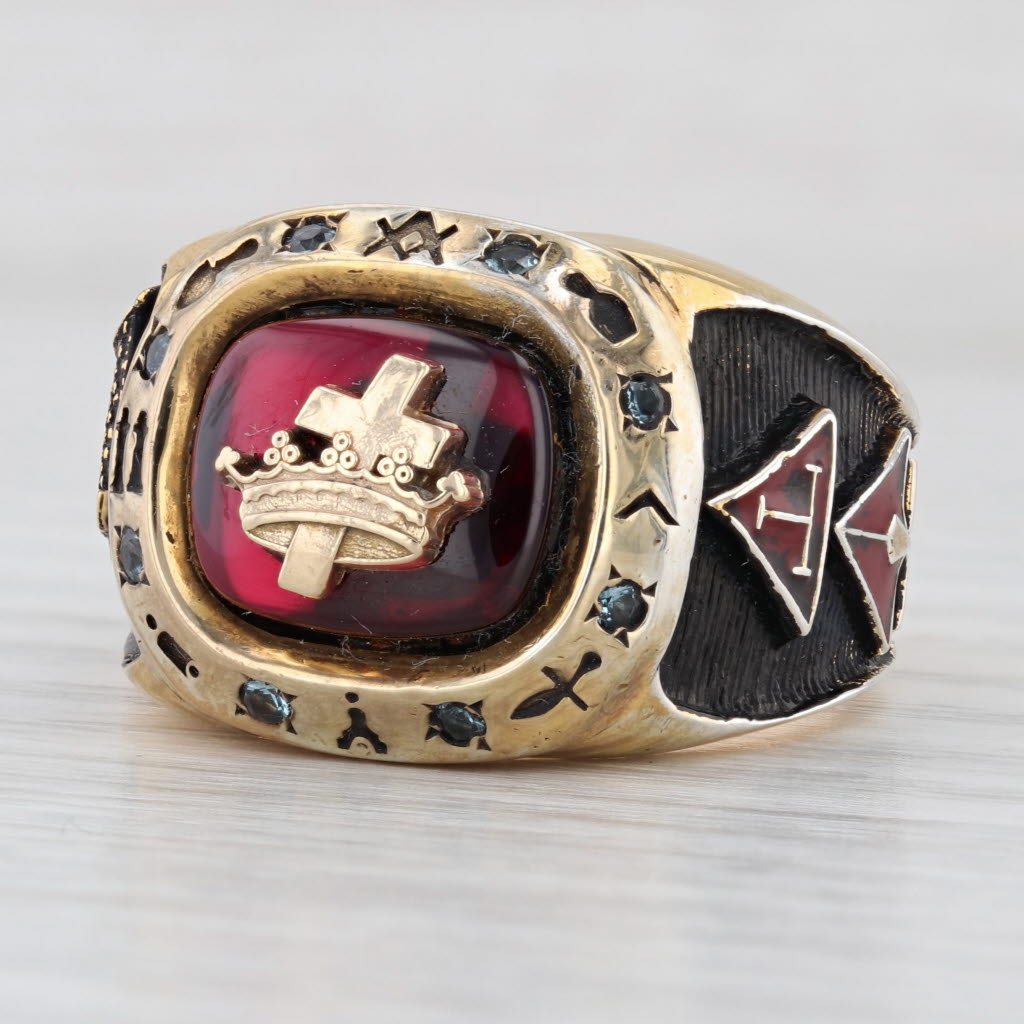 Knights Templar Signet Ring Sterling Silver Masonic Blue Lodge Triple Tau Trowle