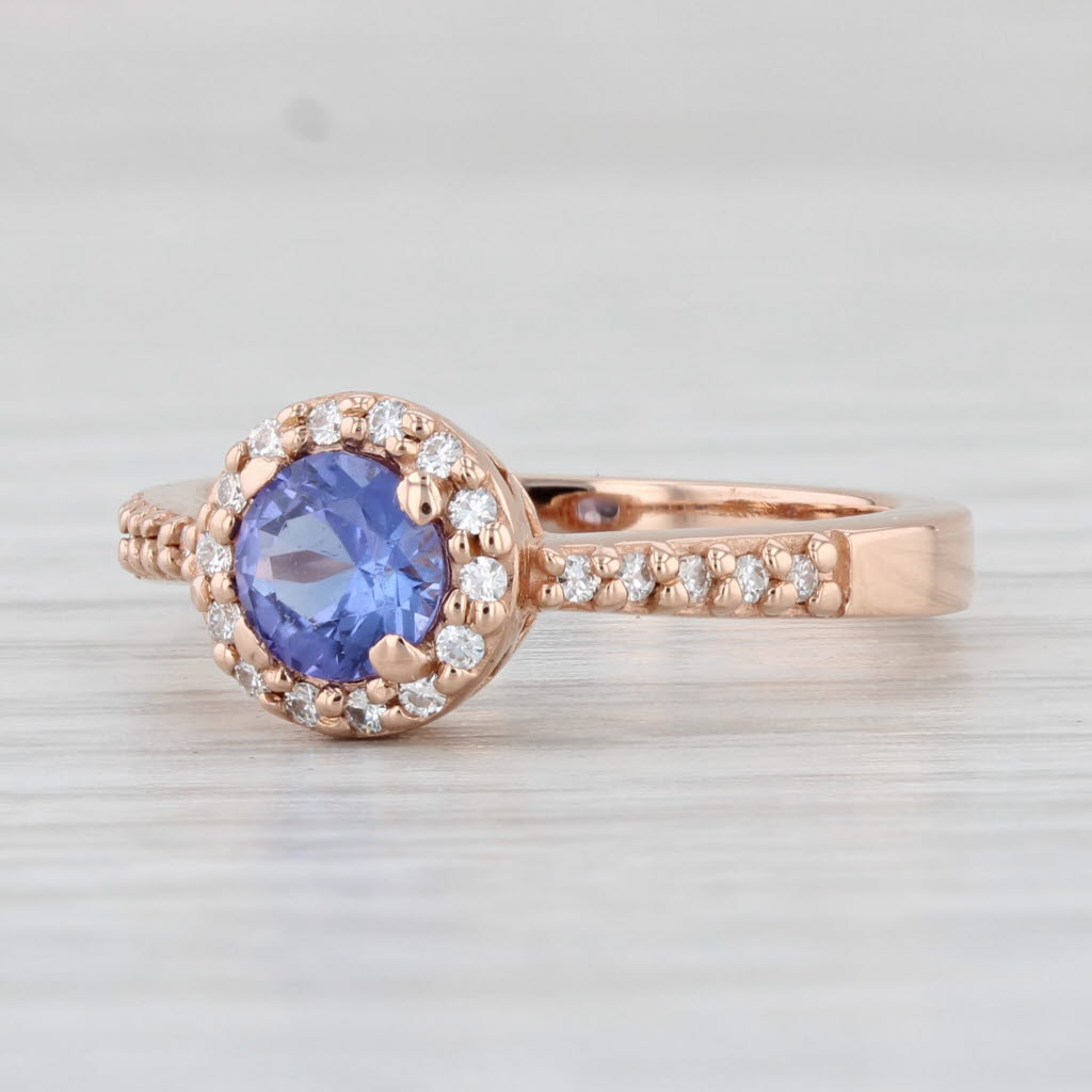 Light Gray 0.67ctw Tanzanite Moissanite Halo Ring 14k Rose Gold Size 5.5 Engagement