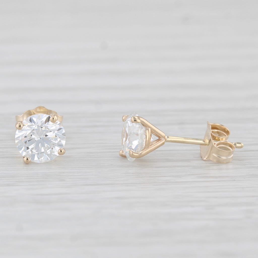 Light Gray New 1.43ctw Lab Created Diamond Stud Earrings 14k Yellow Gold Round Solitaires