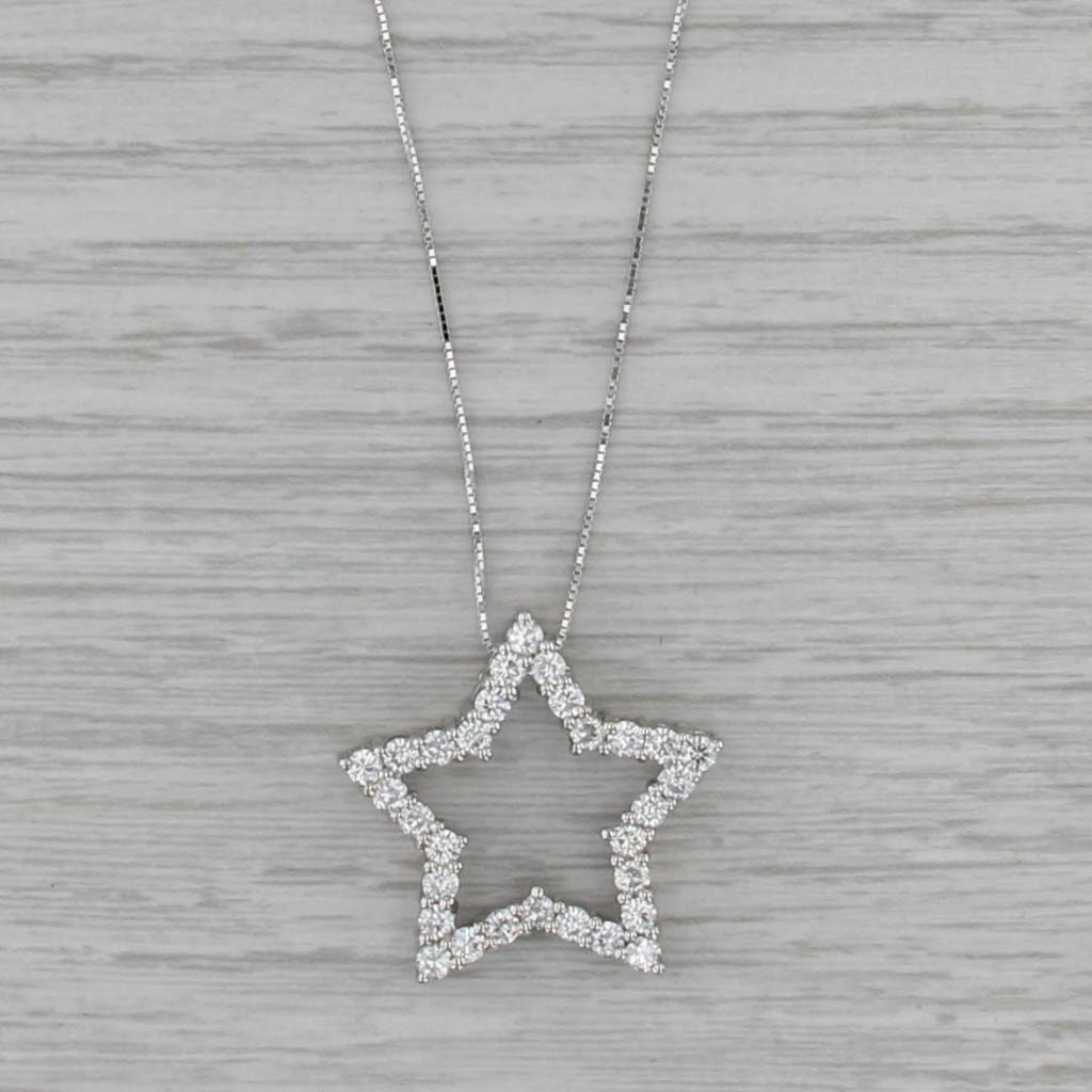 Moissanite Star Pendant Necklace 14k White Gold 18" Box Chain
