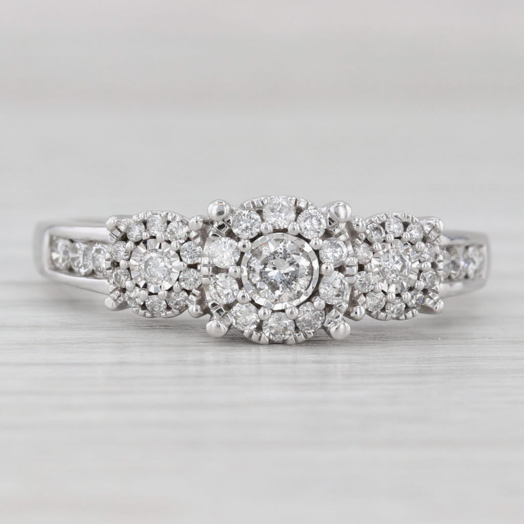 Light Gray 1.04ctw 3-Stone Diamond Halos Ring 14k White Gold Size 10.5 Engagement
